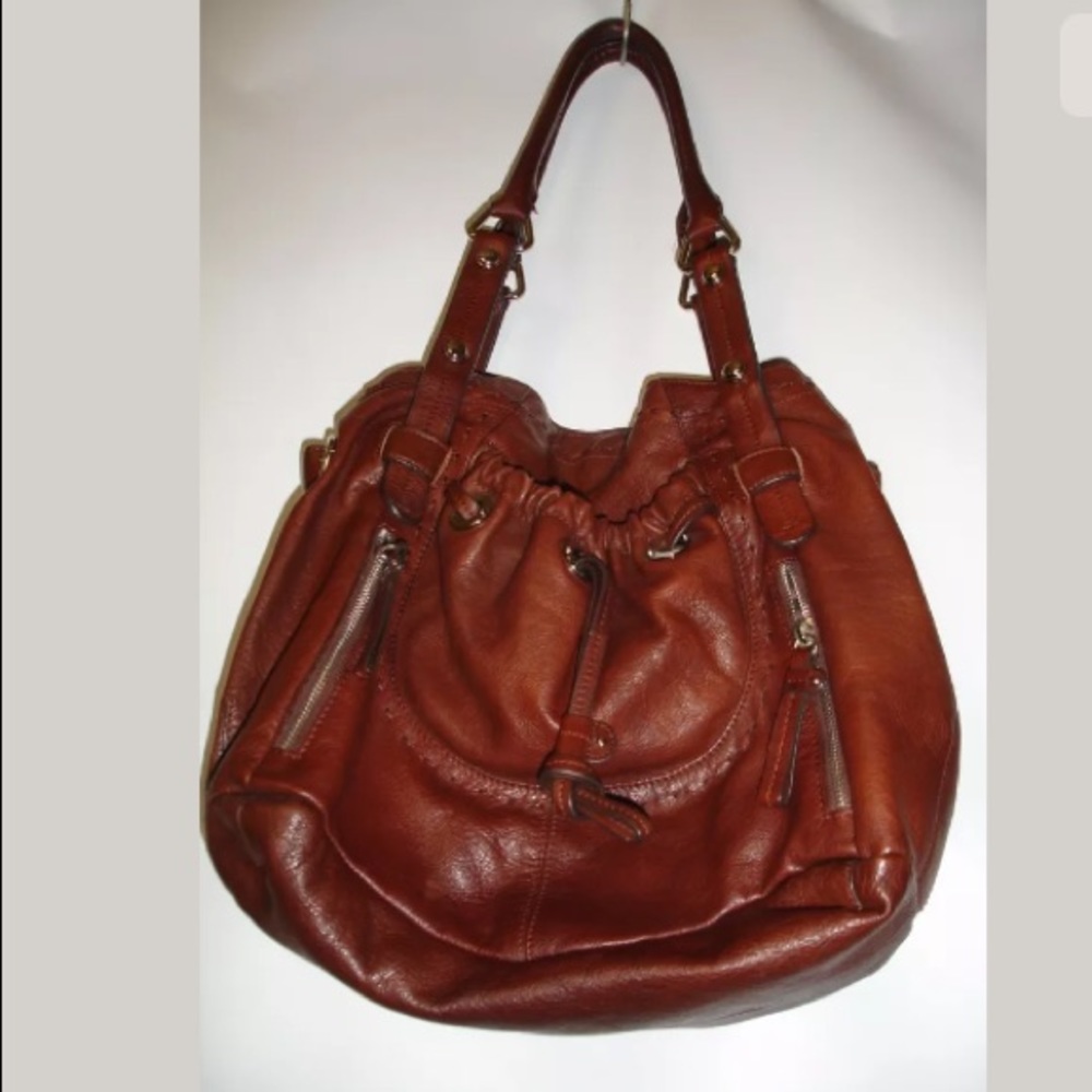 B Makowsky Tan Brown Large Leather Shoulder Bag